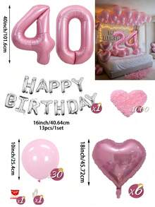 粉色與銀色氣球花環生日套組，40英吋大數字箔氣球，適合男士與女士，16歲生日、18歲生日、20歲生日、21歲生日、25歲生日、30歲生日、35歲生日、45歲生日派對裝飾 - 粉紅銀色 - 查看 26