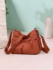 1pc Women's Elegant Solid Color Nylon Fabric Multi-Pocket Crossbody Bag, Minimalist Lightweight Design, Suitable For Shopping, Outdoor, Vacation, Commuting, Work, High-End Mommy Bag - Multicolor - View 14
