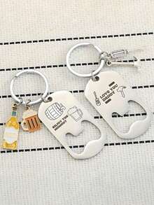 Stainless Steel Bottle Opener Keychain, Vintage Y2K Style DIY Bag Charm, 1pc/5pcs Combination/Single Keychain Option - Multicolor - View 2