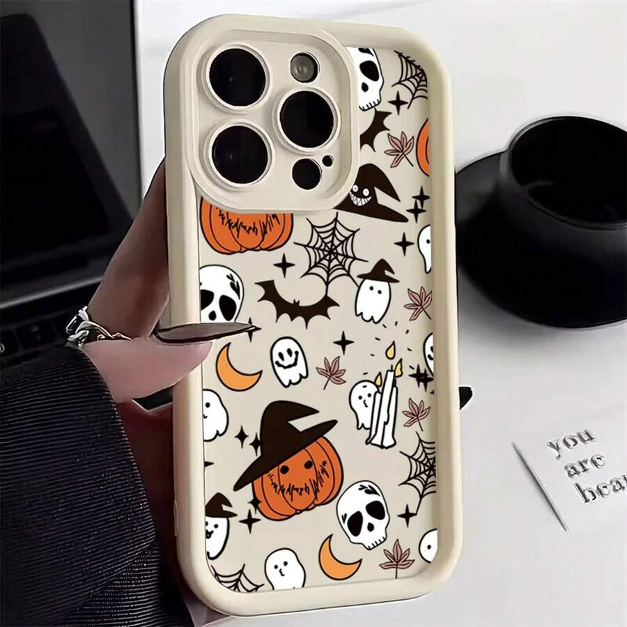 Halloween Pumpkin Ghost Silicone Phone Case For IPhone 16 15 14 13 12 11 Pro Max 17 Air Plus Soft Cover 0ZWO - 米白色 - 查看 1