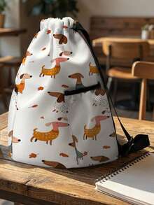 1PC Drawstring Backpack, Drawstring Bag, Sports Backpack, Large‑Capacity Lightweight Style, Outdoor & Fitness Storage Bag, Dog Pattern Print, Perfect For Storing Sports Gear And Changing Clothes - Cartoon Puppy 8401817 - View 6