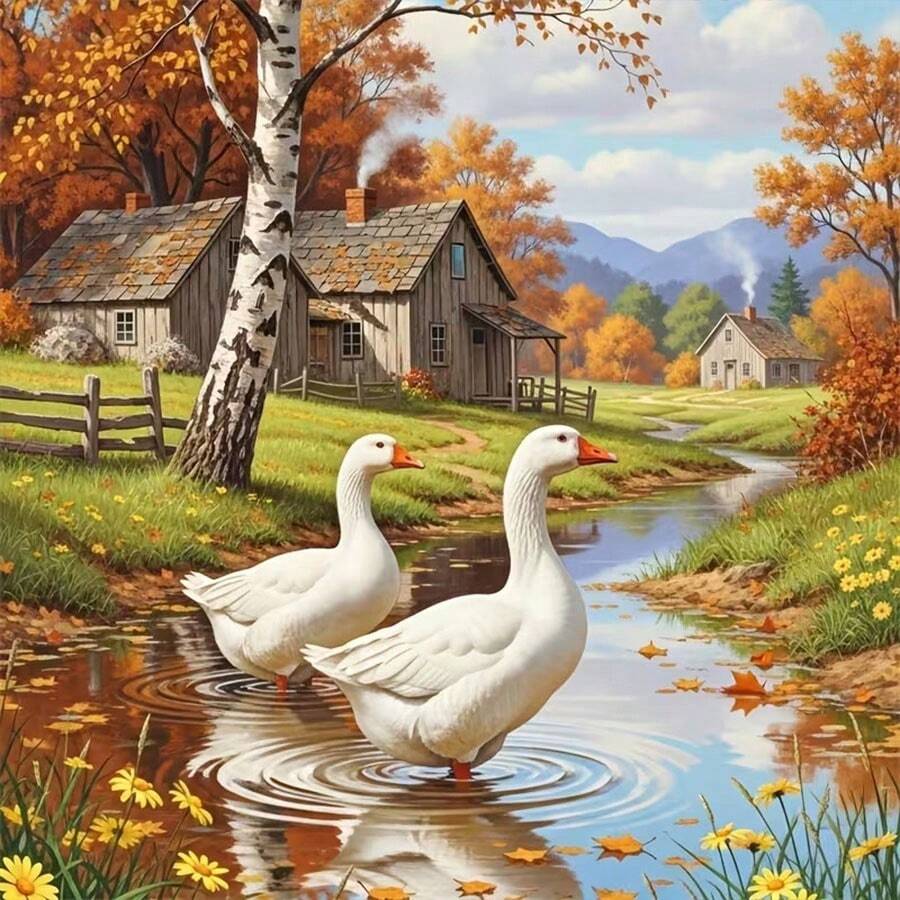 Large Size New 5D DIY Diamond Painting Kit - Rural Autumn Landscape, Round Full Drill Acrylic Artwork, Living Room, Bedroom, Home Decor, Christmas Gift, Suitable For Beginners, Frameless