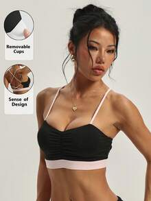 Kuswouy Women's Solid Color Removable Padded Criss-Cross Back Sports Knit Bra - Multicolor - View 1