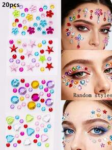 30/20pcs Shiny Gem Stickers, Self-Adhesive Acrylic Rhinestone Stickers, Valentine's Day Stickers, Face Gem Stickers, Glitter DIY Makeup Stickers, Music Festival Handmade Creative Stickers, Small Size, Suitable For Creative Projects - Multicolor - View 8
