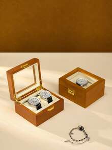 Oirlv Wooden Watch Storage Box With Glass Window, 2-Slot Watch Display Box Jewelry Organizer, Men's Watch And Bracelet Storage, Gift For Watch Enthusiasts - Watch Box - View 3