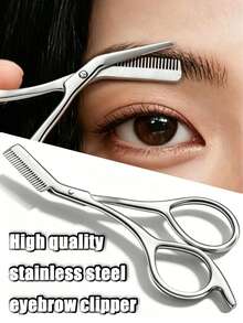 1 Set Stainless Steel Eyebrow Scissors & Comb Set, Brand New Portable All-Steel Eyebrow Trimmer, Bangs Trimmer, Beard Scissors With Comb, Adjustable Eyebrow Length, Beginner-Friendly Beauty Tool, Essential For Business, Travel And Vacation, Perfect Gift For Friends And Family - Multicolor - View 1