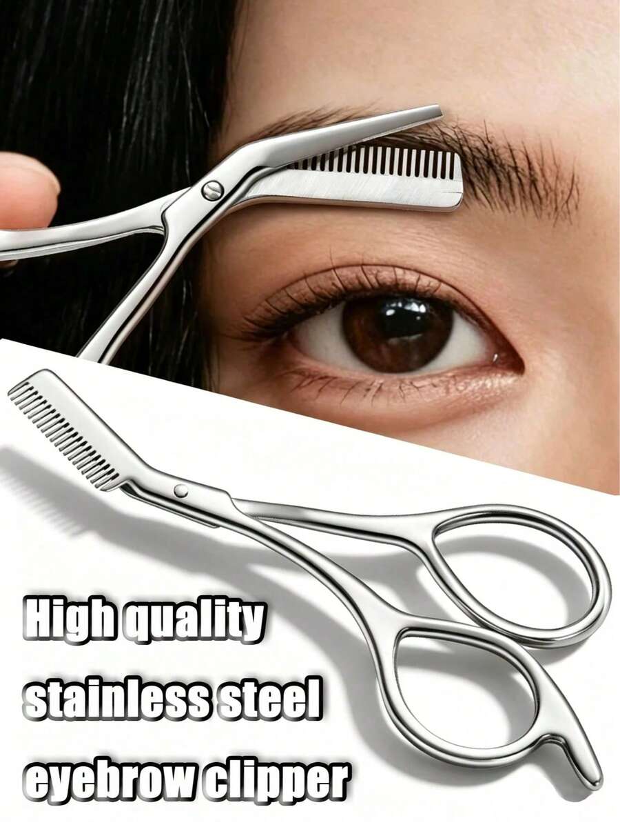 1 Set Stainless Steel Eyebrow Scissors & Comb Set, Brand New Portable All-Steel Eyebrow Trimmer, Bangs Trimmer, Beard Scissors With Comb, Adjustable Eyebrow Length, Beginner-Friendly Beauty Tool, Essential For Business, Travel And Vacation, Perfect Gift For Friends And Family - Multicolor - View 1