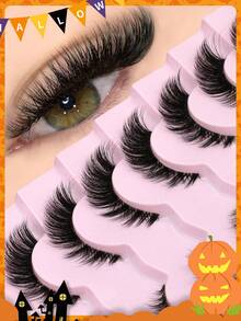 GROINNEYA 7 Pairs New Cat Eye False Eyelashes, Natural Lengthening Transparent Stem Lashes, Flared Ends For Dramatic Look, Faux Mink Hair Eyelashes, Makeup Use (XF07), Halloween - Cat Eye Lashes - View 2