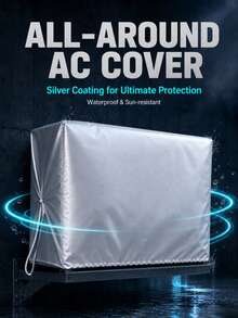 1 Set S-XXL Multi-Size Anti-Aging Polyester Waterproof Fabric Air Conditioner Outdoor Unit Cover, Outdoor Courtyard All-Season Use, Minimalist Practical Style, Silver Square Shape, Elastic Hem Design, Rainproof Dustproof Sunproof Air Conditioner Outdoor Unit Protective Cover - Full Coverage - View 1