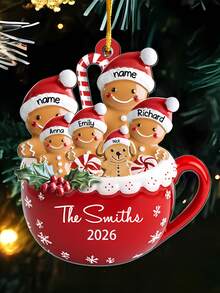 Personalized Christmas Gingerbread Man Mug Ornament, Customized Name Text, Family Member Christmas Tree Hanging Decoration, Red Mug Candy Cane Gingerbread Man Winter Holiday Theme Design, Suitable For Christmas Tree, Fireplace Mantel, Living Room, Entryway, Party Decoration And Family Keepsake, Christmas Gift, Christmas Stocking Tag, Bauble - Multicolor - View 15