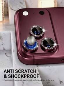 3Pcs Glitter-Claret Camera Lens Protector Compatible With Iphone 18 Pro/18 Pro Max Ultra HD 9H Tempered Glass Camera Cover Screen Protector Metal Ring Decoration Accessories - Burgundy - View 2