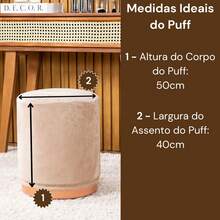Capa de Puff Redondo Grande AVULSA Lisa Ajustável com Elástico - Tecido Veludo Suede Decoração Banquinho Cilindro Luxo Para Sala Quarto - Bege - Visão 5