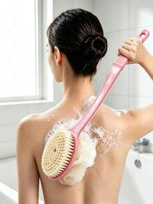 1pc Extra Long Handle Exfoliating Shower Brush, Suitable For Back Massage, Shower Exfoliating Brush, Soft Bristle Brush Head, Non-Slip Handle, Especially Suitable For Hard-To-Reach Areas, Home Essential, Bathroom Decor - Multiple Specifications - View 2