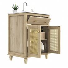 Bathroom Vanity With Storage, Adjustable Foldable Natural Wood Color - 自然的 - 查看 9