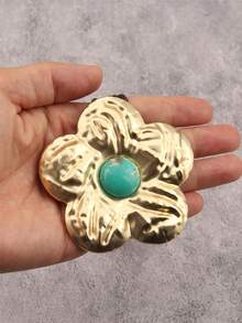 1pc Western Cowboy Style 3D Flower Turquoise Pendant Necklace, Braided Wax Rope Long Necklace Accessory, Christmas Halloween Holiday Gift Neck Jewelry, Gift For Girlfriend Mother Best Friend - Wax Rope - View 2