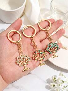 Luxury Rhinestone Tree Of Life Keychain, Bag Charm Pendant, Multi-Color Full Rhinestone Design, Gold Alloy Tree-Shaped Pendant Exquisite And Sparkling. Paired With Large Metal Key Ring, Sturdy Chain Resistant To Breaking, Suitable For Bags, Car Keys, Backpacks. Symbolizes Lucky Money Tree, Compact And Portable, Ideal For Gifts Or Personal Use, Ins Style Versatile Accessory, Holiday Gift Choice. - Multicolor - View 9