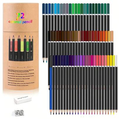 72pcs Premium Colored Pencil Set, 72 Colors, Artist Grade Soft Core, Vibrant Colors, Suitable For Painting, Sketching, Shading, For Adults And Beginners