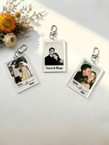 Custom Photo Acrylic Keychain, Personalized Couple Name Bag Charm, DIY Photo Key Chain, Cute Bag Pendant Accessory, Valentine's Day Gift - Multicolor - View 1