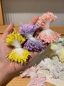 400pcs 2mm Artificial Flower Stamens, Handmade DIY Artificial Flower Materials, Home Floral Craft Decor, Handmade Fake Flower Pollen, Pearl Powder, Suitable For Christmas, Wedding Floral Arrangement, Scrapbooking And Wedding Decoration - A - View 2