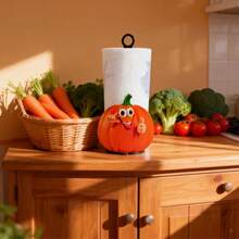 Cute Thumb Up Cartoon Pumpkin Paper Towel Holder, Freestanding Countertop Kitchen Roll Dispenser, Autumn Harvest Thanksgiving Halloween Farmhouse Style Desktop Home Party Decoration - Multicolor - View 6