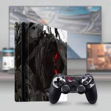 Vinyl Protective Skin Decal Compatible With PS4 Slim Console And Controller, Dark Masked Samurai Art, Waterproof, Scratch-Resistant, Removable With No Residue - View 2