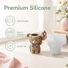 Cubulo Cetakan Silikon Resin Beruang Balon, Cetakan Resin Plaster DIY untuk Tempat Lilin, Pot Tanaman Sukulen Mini, Pot Pena Meja, Hadiah Buatan Tangan untuk Ulang Tahun, Pasangan, Teman, Dekorasi Rumah - Ini adalah jamur putih - WJ0150 - View 4
