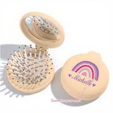 Customized Name, Mini Portable Brush, Built-In Folding Mirror, Air Cushion Massage Comb, Compact Design, Convenient For Travel, Durable Plastic Material, Back-To-School Season - Multicolor - View 5