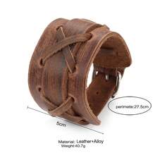 1 Pc Vintage Punk Genuine Leather Bracelet Bangle For Men Handmade Leather Wristband Punk Jewelry Male Bracelets - Leather Bracelet - View 2