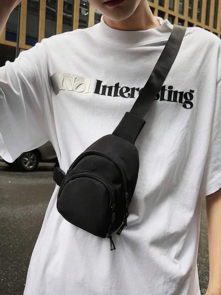 1件裝男士黑色PU皮革斜跨胸包，休閒商務兩用，適合日常通勤