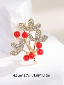 1pc Chinese Style Money Tree Red Lucky Brooch For Women, Designer Pin For Suit And Coat, Premium Accessory - Multicolor - View 5