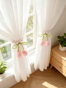1pc/2pcs Pearl Flower Curtain Tie Backs, Suitable For Children's Room, Baby Supplies, Room Essentials And Nursery Decor - Multicolor - View 6