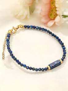 YAUKIA Vòng tay may mắn đá Lapis Lazuli tự nhiên, trang sức xếp lớp phong cách Boho tối giản, phù hợp đeo hàng ngày, mang lại năng lượng, bảo vệ và hài hòa, quà tặng đeo hàng ngày - Nhiều màu - Xem 3