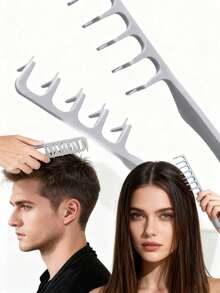 Fluffy Wide-Tooth Comb, Creates Voluminous Texture And Lift, ABS Plastic Anti-Tangle Comb, Textured Handle, Suitable For All Hair Types Including Curly And Wavy Hair, Lightweight And Portable Hair Styling Tool - / - View 10