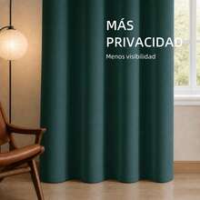 POLIGONO Cortina lisa tipo terciopelo Verde Oscuro de 140 x 225 cm con 8 ojales metálicos, panel para ventana de sala y recámara, paquetes de 1, 2 y 4 piezas a elegir, tela densa con cuerpo que atenúa la luz intensa y ayuda a dar privacidad, caída elegante con dobladillo parejo, no es cortina blackout, marca POLÍGONO - Verde Oscuro - Ver 4