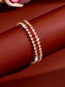 1pc Exquisite Dual-Tone Chain Bracelet, Bridal Wedding Party Jewelry, Suitable For Daily Wear, Banquet, Halloween, Anniversary - Red - View 1