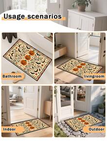 1-Pc Halloween Pumpkin Print Outdoor Non-Slip Doormat, Bathroom Mat, Kitchen Mat, Decorative Rug, Multi-Functional Mat, Hallway Rug, Soft, Convenient, Slip-Resistant, Kitchen Indoor/Outdoor Entrance, Bedroom, Home Decoration, Machine Washable. - Multicolor - View 8