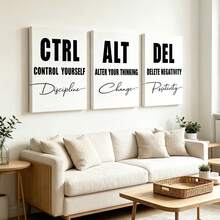 3pcs Motivational "Ctrl Alt Delete" Minimalist Canvas Art Prints, Black And White Abstract Wall Decor, Suitable For Modern Home And Office, Wall Art Decoration Mural, Home Decor, Poster Art, Canvas Wall Poster, Bedroom Living Room Hallway Decoration - Multicolor - View 1