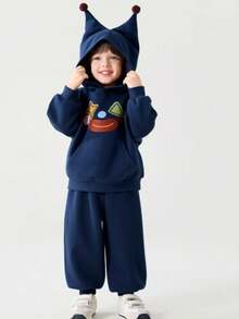 男童 2 件套 春/秋新款連帽衛衣與長褲 嬰幼兒童裝 - 寶藍色 - 查看 1