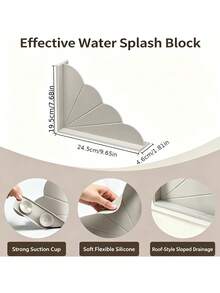 1pc Bathtub Splash Guard With Suction Cups, Corner Water Barrier For Bathtub, Sink & Shower, Reusable Anti-Splash Water Stop Panel - A - View 5