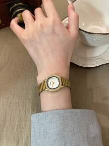 1件橢圓形復古風金色竹節錶帶石英女錶，優雅精緻，適合日常佩戴、生日禮物、派對 - 金色 - 查看 4