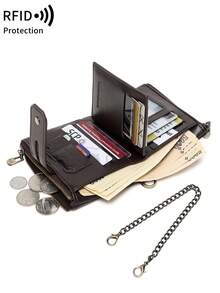 FOREVER MIYIN Dompet Lipat Pendek Pria dengan Perlindungan RFID, Dompet Koin dengan Resleting Ganda, Tempat Kartu Kapasitas Besar dengan Rantai Anti-Hilang, Jendela Foto ID untuk Penggunaan Sehari-hari - MultiWarna - View 9