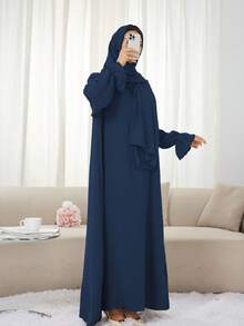 1 buah Gaun Muslim Elegan Ukuran Besar dengan Manset Berlipit dan Desain Lipatan Depan, Gaya Klasik Serbaguna, Mudah Dipadukan dengan Pakaian Islami, Khimar, dan Jubah Abaya Apa Pun - MultiWarna - View 2