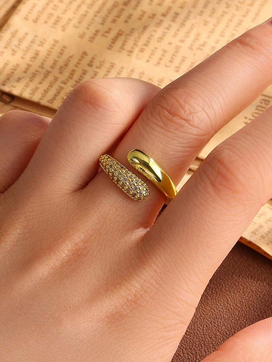 rakol Fashionable Minimalist Cubic Zirconia Micro-Inlaid Copper Plated 18K Gold Rupert's Tear Open Ring