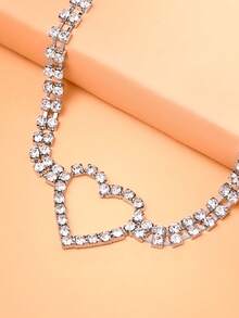 STONEFANS Rhinestone Heart Decor Thigh Chain - Silver - View 4