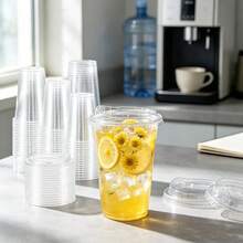 16oz/14oz Set Transparent Cups With Lids, Sturdy Straight Lid Iced Drink Cups, Smoothie Cups, Suitable For Cold Drinks, Juices And Milkshakes - Halloween/Christmas/Birthday Party Essentials - Transparent - View 4