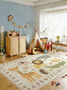 1pc Beige Cute Cartoon Animal Print Faux Wool Anti-Slip Area Rug, Suitable For Lobby, Bedroom, Living Room, Bathroom, Kitchen, Dining Room, Office, Room Decor And Doormat, Holiday Celebration - Beige - View 5