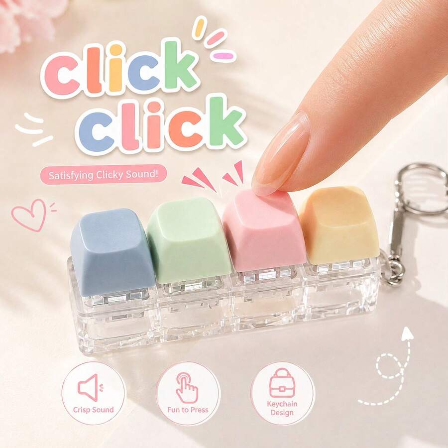 1pc Funny Keycap Keyboard Keychain, Stress Relief Toy Key Chain, Suitable As A Decompression Gift For Friends - Morandi Colors - View 1