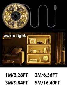 1件白色USB LED燈條，60顆LED/米，非防水，柔性LED燈條，適用於電視、電腦、廚房背光照明。純色不可調光暖白色LED燈條，USB柔性照明燈條，可用於房間、臥室、廚房、櫥櫃、客廳裝飾，長度選項1米/2米/3米/4米/5米/10米，適用於樓梯、節日和日常裝飾燈條。 - 白色 - 查看 11