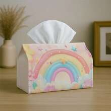 1pc Cute Dreamy Illustration Multifunctional Facial Tissue Box, Rainbow Cloud Heart Design, Soft Polyester Storage Box, Suitable For Kitchen, Living Room, Bedroom, Car - Home Decor And Facial Tissue Storage Organizer, Fashionable And Practical Facial Tissue Dispenser - Multicolor - View 4