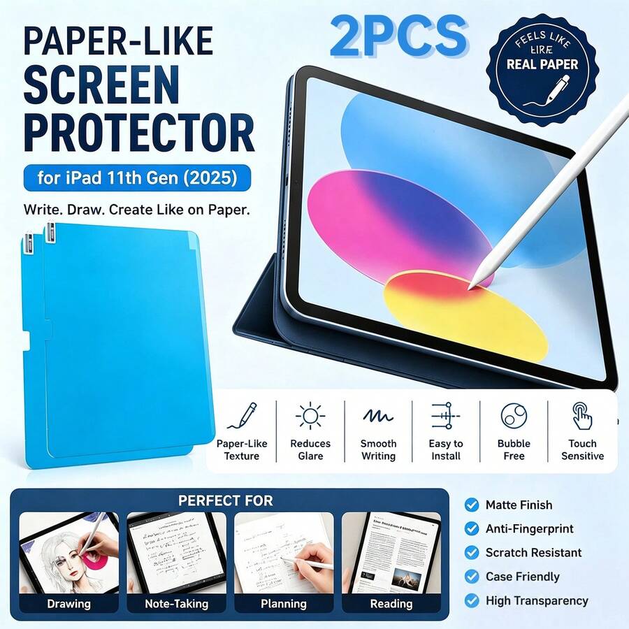 Yezodawee Paper-Feel Screen Protector For IPad Mini 7/4/5/6, 10/11, Pro 11/13, 2024 New Model, Drawing Paper-Feel Film For IPad, Anti-Glare Birthday Gift For Family And Friends, Pad Screen Protector, Pad Accessories, Waterproof, Shockproof, Anti-Drop, Anti-Scratch, Anti-Fingerprint, Full Coverage - 2pcs - View 1